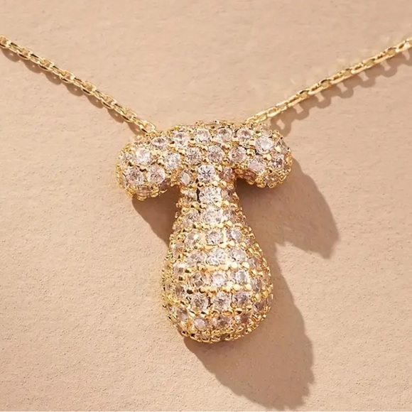 Anthropologie Jewelry - NWOT 18K Gold Plated Pave Bubble Letter Monogram Necklace
